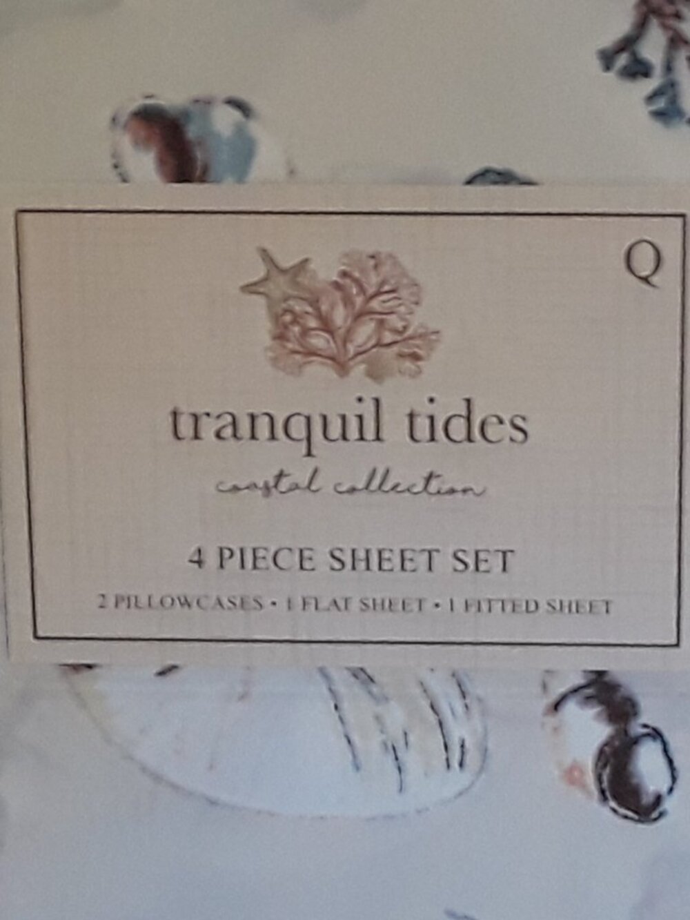 NWT Queen Sheets-Tranquil Tides Coastal Collection 4-piece set shells starfish - Picture 2 of 13